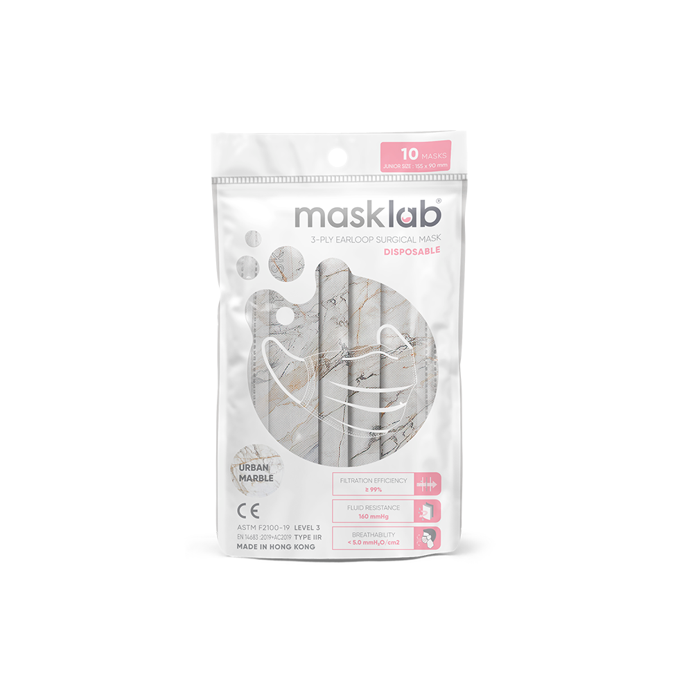 masklab™ Urban Marble Junior Size 3-ply Surgical Mask 2.0 (Pouch of 10)