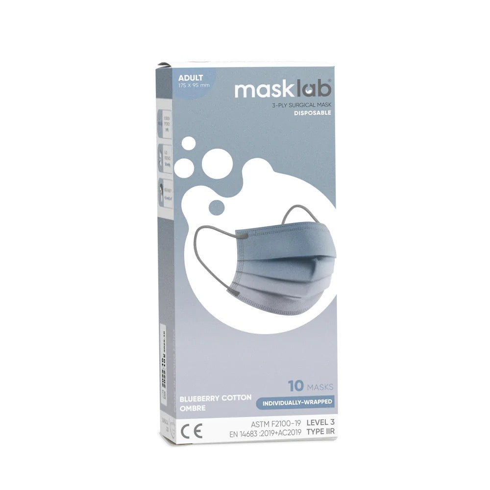 masklab™ Blueberry Cotton Ombre Adult 3-ply Surgical Mask 2.0 (Box of 10, Individually-wrapped)