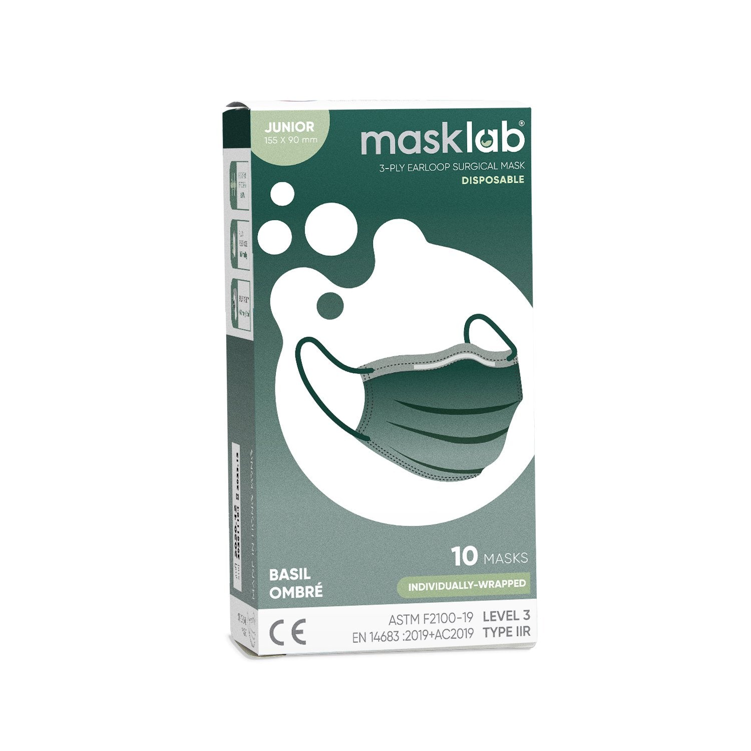 masklab™ Basil Ombré Junior 3-ply Surgical Mask (Box of 10, Individually-wrapped)
