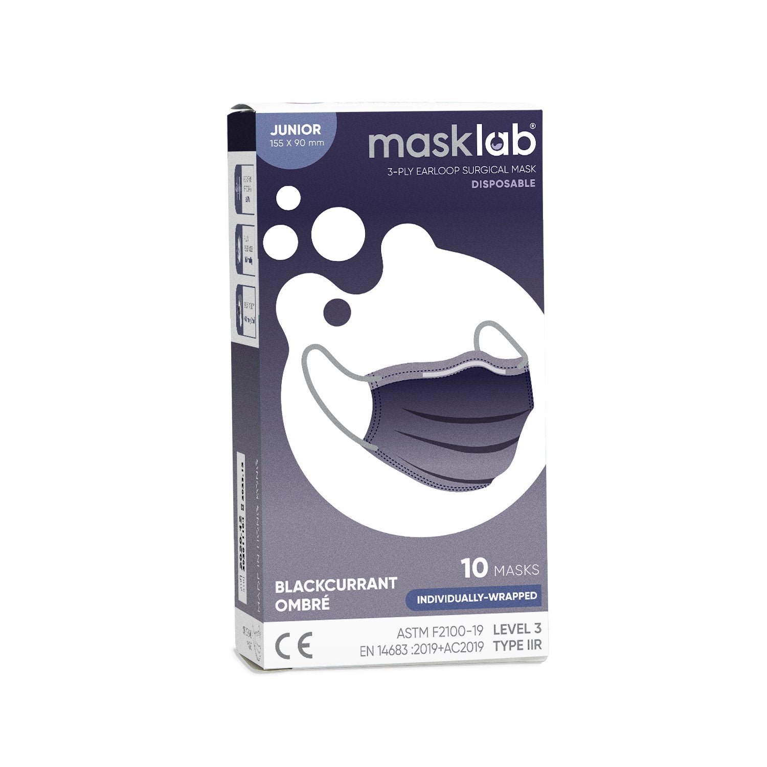 masklab™ Blackcurrant Ombré Junior Size 3-ply Surgical Mask 2.0+ (Box of 10, Individually-wrapped)
