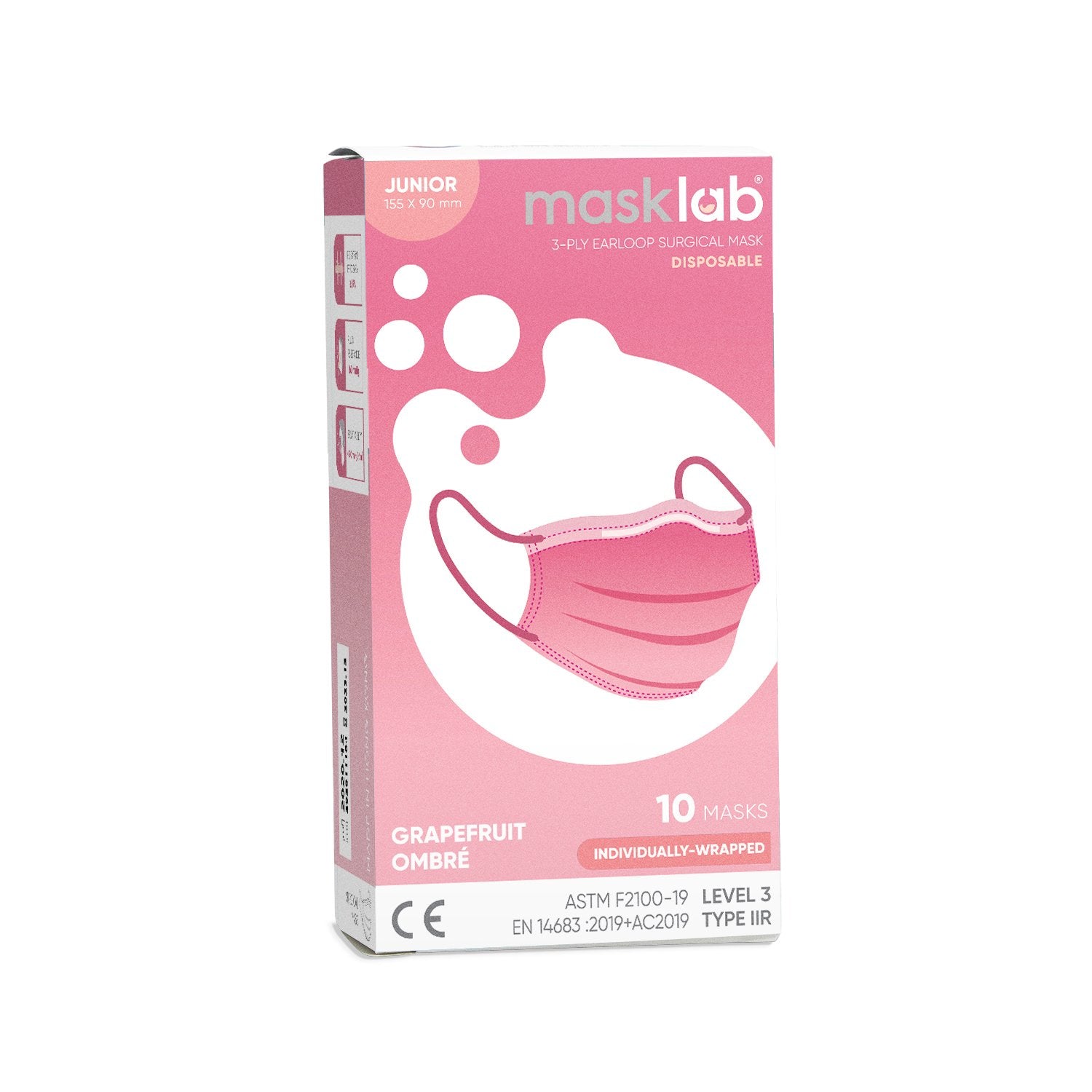 masklab™ Grapefruit Ombré Junior Size 3-ply Surgical Mask 2.0+ (Box of 10, Individually-wrapped)