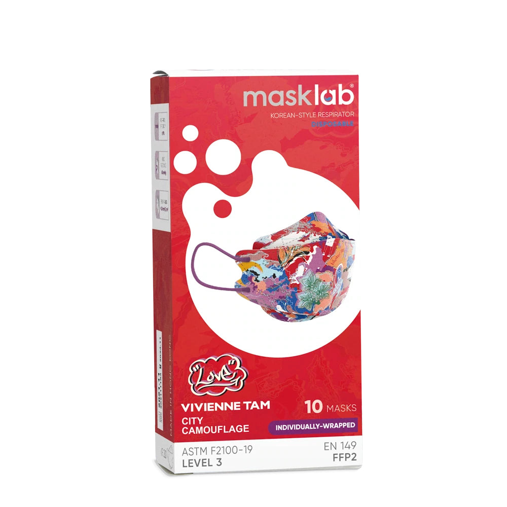 masklab™ City Camouflage Red Adult Korean-style Respirator 2.0 (Box of 10, Individually-wrapped)